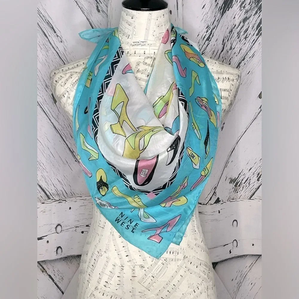 Vintage Nine West Silk Scarf w/Shoes Hand Rolled Hem 32
